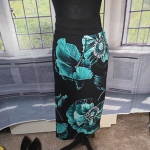 Alfani Black Pencil Skirt with Teal Floral Print